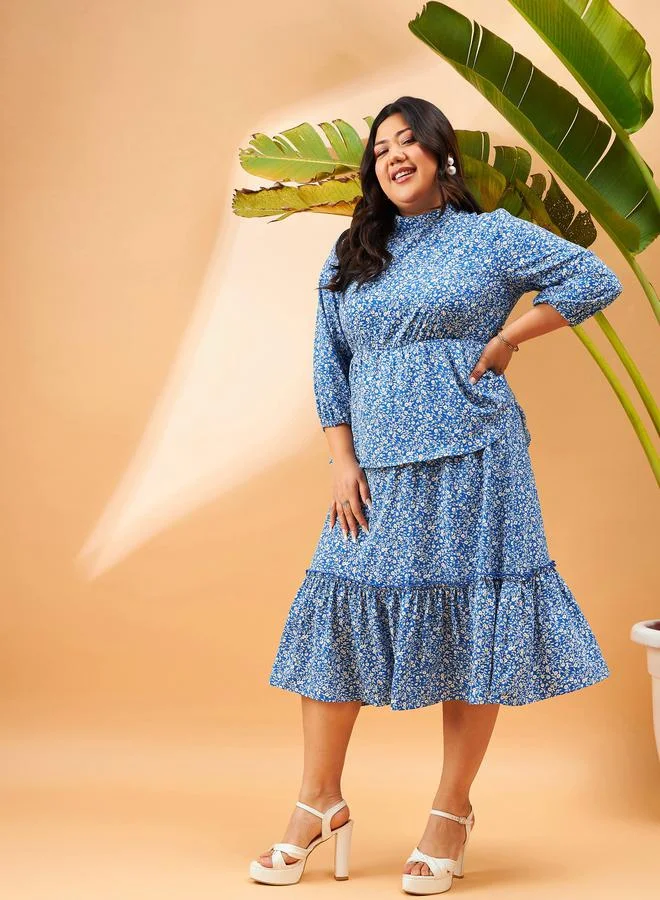 SASSAFRAS Floral Tiered Midi Dress