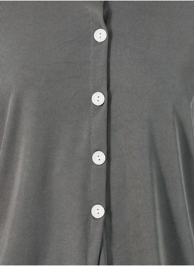 ستايلي Solid Lettuce Edge Hem Button Front Top and Pyjama Pants Set with Bow Detail