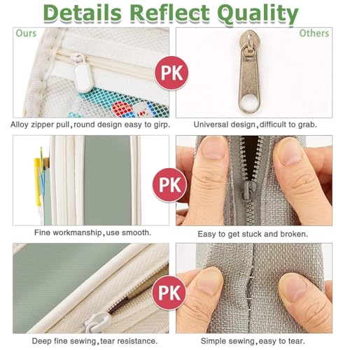 DOUSHI Expandable Large Capacity Canvas Pencil Case | Multi-Compartment Stationery Organizer for School Students | Washable Pen Pouch for Kids Boys Girls (Green) - Image 5