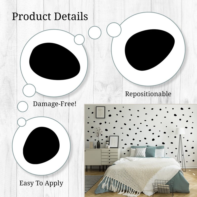 WALL PALZ Decalcomania Irregular Black Dots Wall Decals - Set of 216 Small Dalmation Dot Wall Stickers for Classroom Bedroom Living Room Nursery Bathroom Decor Removable Peel and Stick Indoor Wall Decor - Image 3