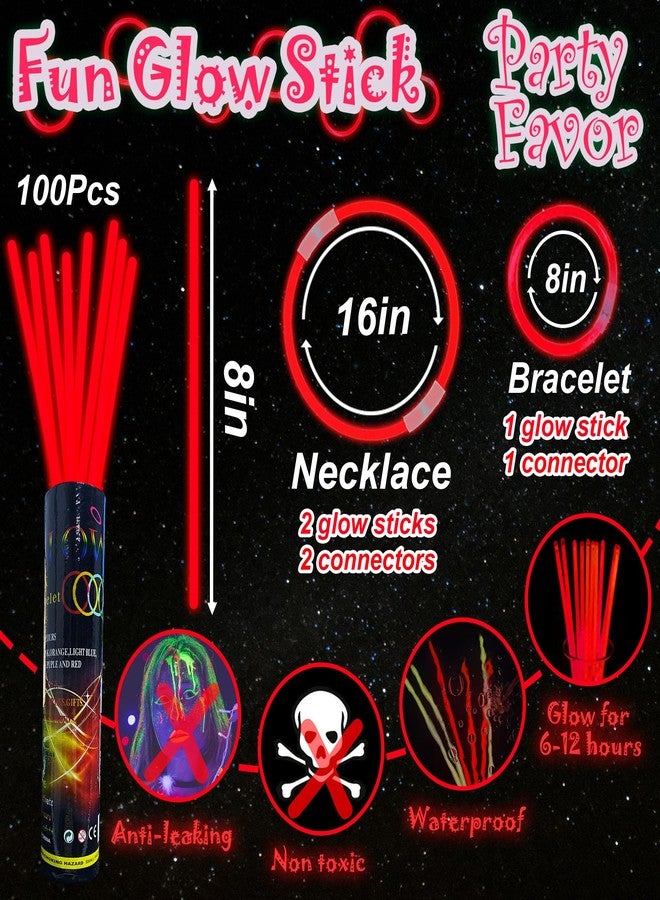 ILHSTY 100 Pcs 8'' Red Glow Sticks Glow Necklaces In The Dark Party Favors Supplies Bright GlowSticks Bulk with Accessories for Birthday Christmas New Year Halloween 4th of July Neon Party (Red*100) - Image 4