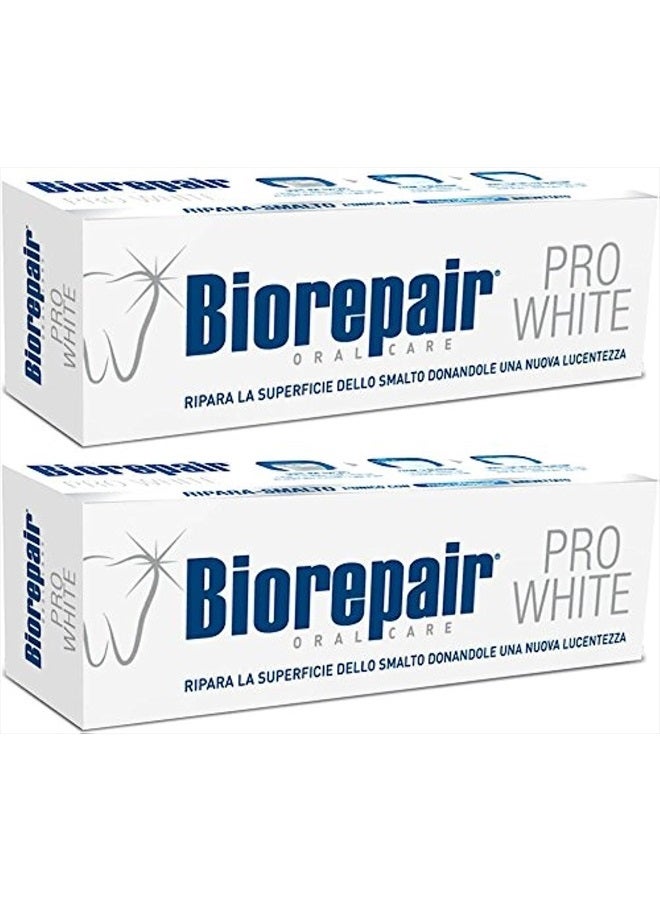 Biorepair معجون أسنان "برو وايت" لتبييض الأسنان مع microRepair - 2.5 أونصة سائلة (75 مل) أنابيب (عبوة من 2) [استيراد إيطالي] - Image 1