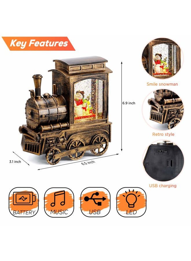 IPOW Christmas Snow Globe Lantern Train with Water Swirling Glitter, Musical and Lighted 6 Hours Timer USB Powered & Battery Operated Music Box for Christmas Home Decoration Gift, Snowman Scene - Image 2