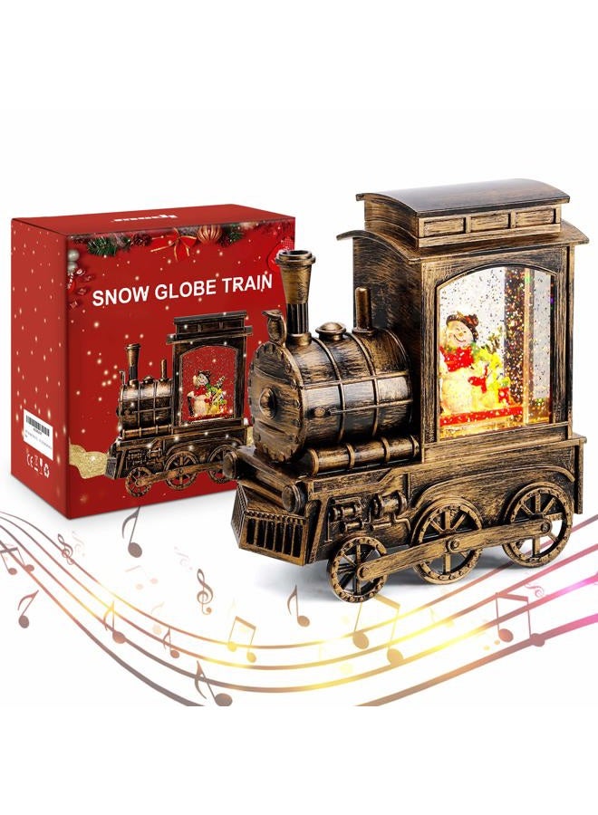 IPOW Christmas Snow Globe Lantern Train with Water Swirling Glitter, Musical and Lighted 6 Hours Timer USB Powered & Battery Operated Music Box for Christmas Home Decoration Gift, Snowman Scene - Image 1