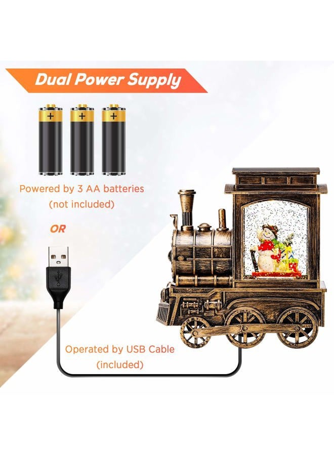 IPOW Christmas Snow Globe Lantern Train with Water Swirling Glitter, Musical and Lighted 6 Hours Timer USB Powered & Battery Operated Music Box for Christmas Home Decoration Gift, Snowman Scene - Image 3