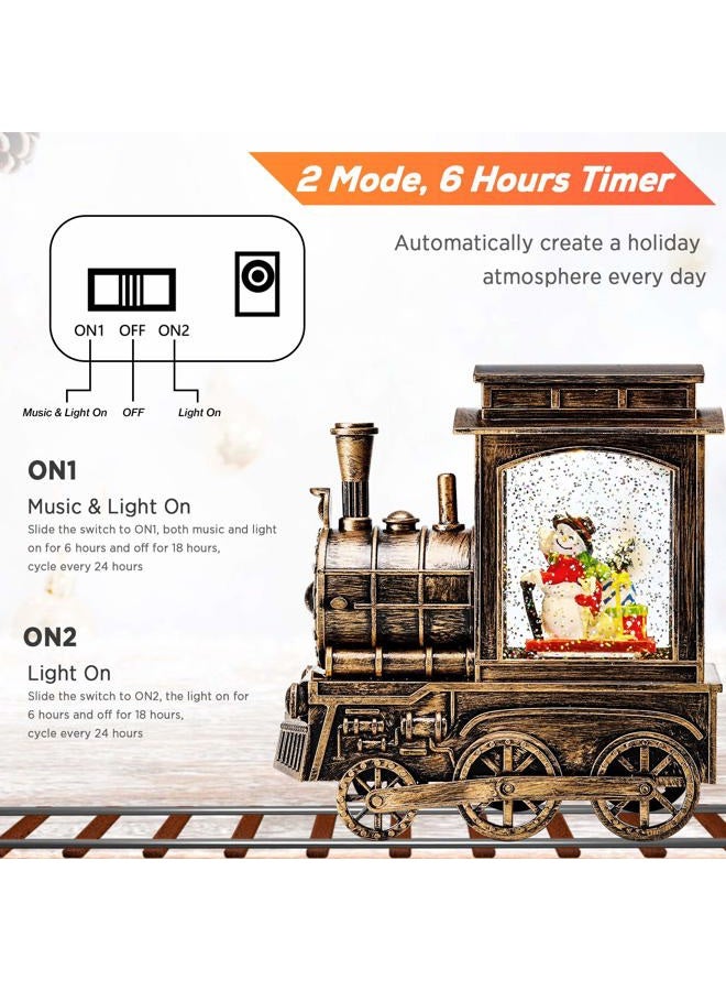 IPOW Christmas Snow Globe Lantern Train with Water Swirling Glitter, Musical and Lighted 6 Hours Timer USB Powered & Battery Operated Music Box for Christmas Home Decoration Gift, Snowman Scene - Image 4