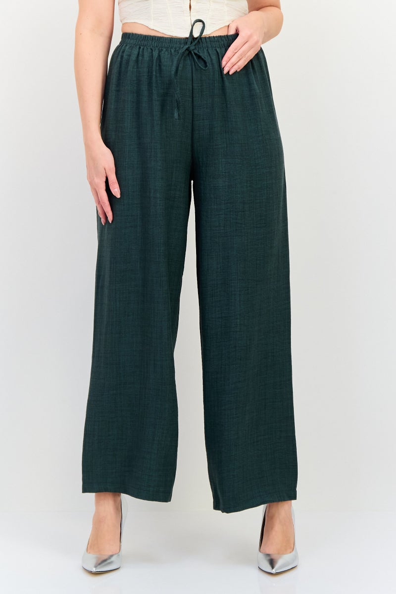 Ulyashova سروال بالازو شيمبري عادي للنساء، أخضر - Image 1