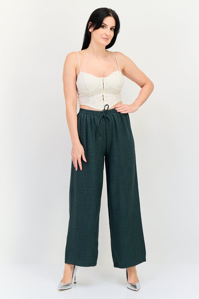 Ulyashova سروال بالازو شيمبري عادي للنساء، أخضر - Image 4