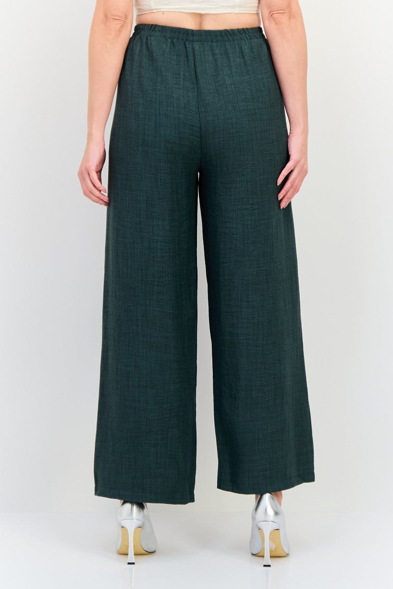 Ulyashova سروال بالازو شيمبري عادي للنساء، أخضر - Image 3