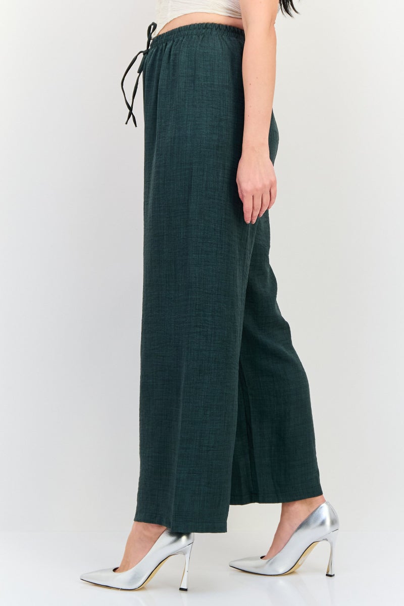 Ulyashova سروال بالازو شيمبري عادي للنساء، أخضر - Image 2