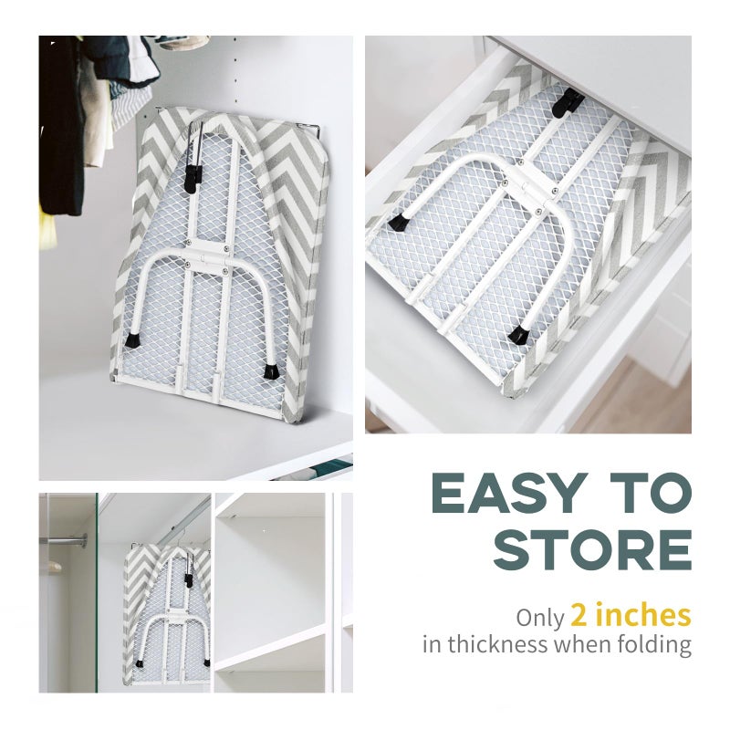 RAINHOL Folding Ironing Board for Small Space, RAINHOL Mini Collapsible Ironing Boards, with Hook, Iron Rest, Heat-Resistant 100% Cotton Cover and Pad, Gray and White Stripes, 31" x 12", Steel Mesh - Image 4