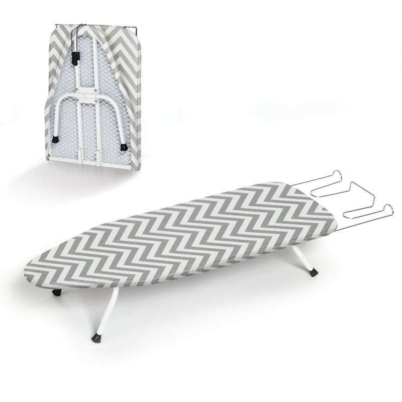 RAINHOL Folding Ironing Board for Small Space, RAINHOL Mini Collapsible Ironing Boards, with Hook, Iron Rest, Heat-Resistant 100% Cotton Cover and Pad, Gray and White Stripes, 31" x 12", Steel Mesh - Image 1