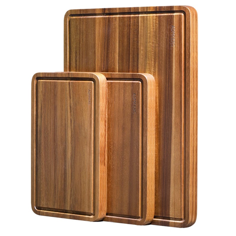 ADMKERS Wood Cutting Boards Set of 3 for Kitchen, Thick Chopping Board, Large Wooden Cutting Board Set with Deep Juice Groove and Handles, Wooden trays for meat, fruit and cheese (17x12, 12x10, 12x7 inch) - Image 1