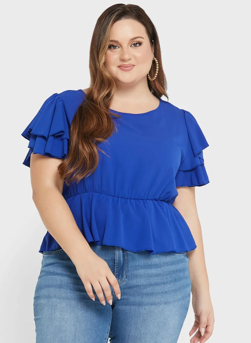 Ella Plus Frill Sleeve Detail Peplum Top