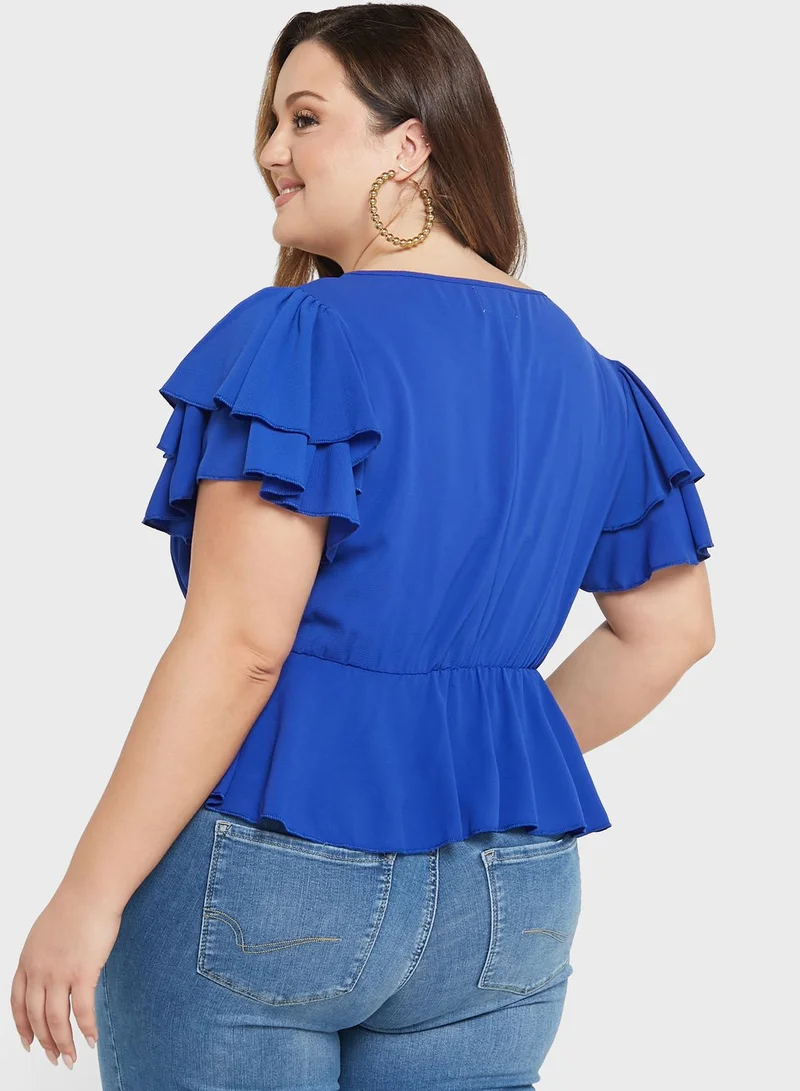 Ella Plus Frill Sleeve Detail Peplum Top