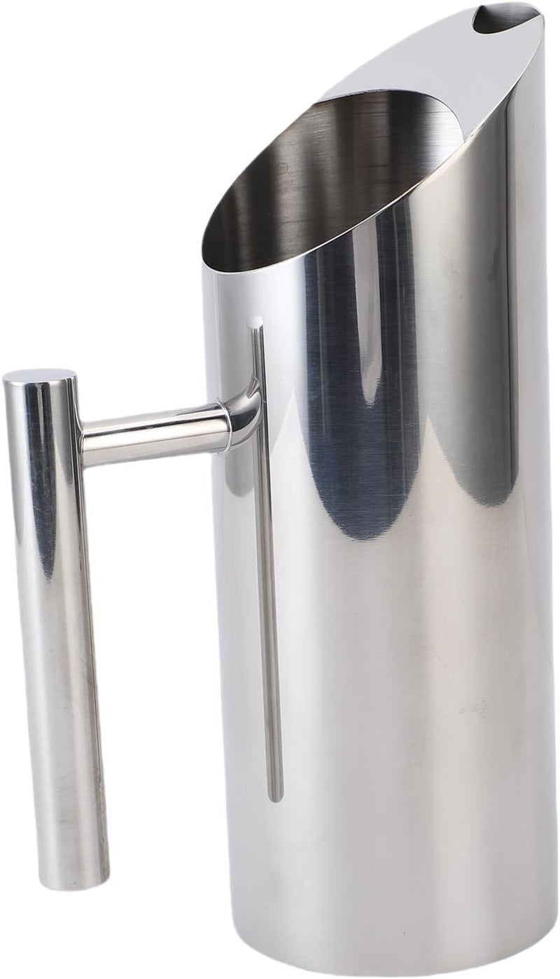 Naroote 1L Stainless Steel Water Pitcher, Modern Metal Water Pitcher with Ice Guard, Milk Carafe Frothing Cup Cold Hot Jug Restaurant Beverage Drink Jug (Silver) - Image 2