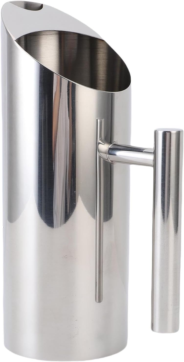 Naroote 1L Stainless Steel Water Pitcher, Modern Metal Water Pitcher with Ice Guard, Milk Carafe Frothing Cup Cold Hot Jug Restaurant Beverage Drink Jug (Silver) - Image 4