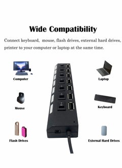 Y&D Multi Port USB Hub Splitter, 7-Port 2.0 for Laptop, Expander with On/Off Individual Switch Compatible All Device (Black)  - Image 3