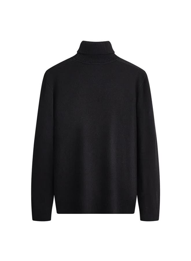 Dancing Wolves [heat-retaining Wool & 7a Antibacterial] Reversible Turtleneck Warm Skin-friendly Knit Sweater 001 Black 2XL - Image 4