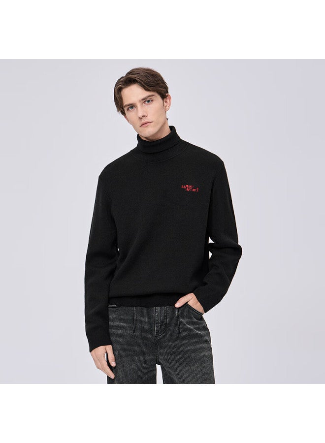 Dancing Wolves [heat-retaining Wool & 7a Antibacterial] Reversible Turtleneck Warm Skin-friendly Knit Sweater 001 Black 2XL - Image 1