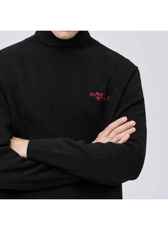Dancing Wolves [heat-retaining Wool & 7a Antibacterial] Reversible Turtleneck Warm Skin-friendly Knit Sweater 001 Black 2XL - Image 3