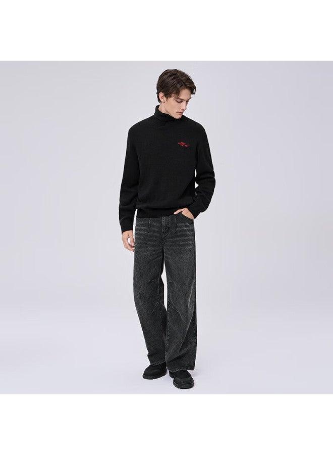 Dancing Wolves [heat-retaining Wool & 7a Antibacterial] Reversible Turtleneck Warm Skin-friendly Knit Sweater 001 Black 2XL - Image 2