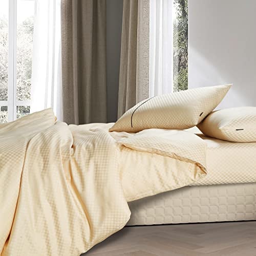Spread Spain Oxford Cotton 400 Thread Count Soft Comfort Modern Design Bedsheets for Single Bed Size Flat Sheet with 1 Pillow Covers (60'' x 90'' inch Gold) - Image 1