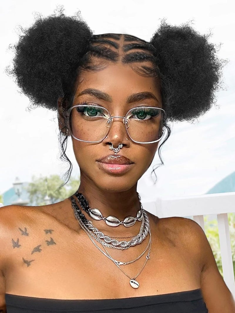 FAVE Short Braided Wig HD Full Lace Braided Wig with Afro Puff Synthetic Cornrow Braids with Curly Ponytail Natural Black Afro Braid Wigs for Black Women