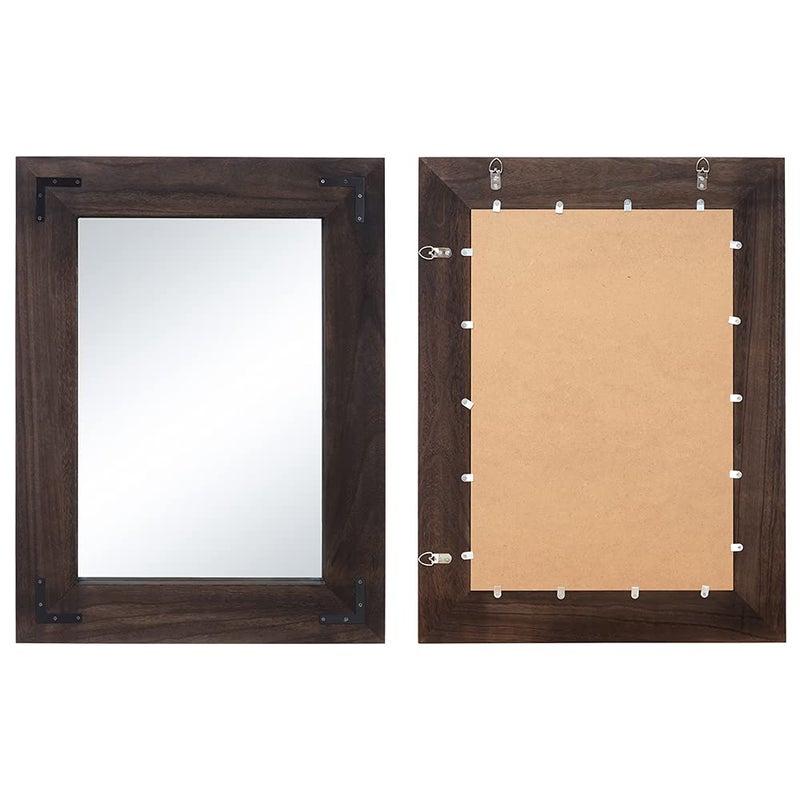 YOSHOOT Rustic Wooden Framed Wall Mirror, Natural Wood Bathroom Vanity Mirror for Farmhouse Decor, Vertical or Horizontal Hanging, 32" x 24",Black - Image 2