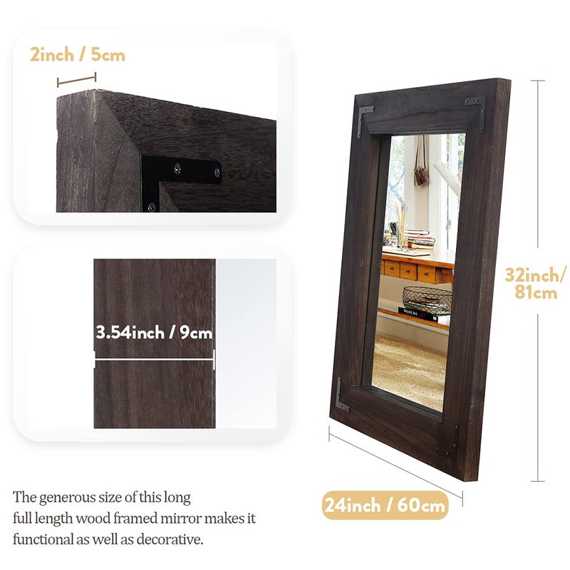 YOSHOOT Rustic Wooden Framed Wall Mirror, Natural Wood Bathroom Vanity Mirror for Farmhouse Decor, Vertical or Horizontal Hanging, 32" x 24",Black - Image 3