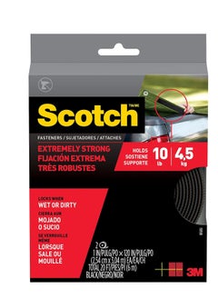 Scotch  Scotch Mount Extreme Fasteners 1inx120in (2.54cm x 3.04m), 1 set of strips (2 rolls)/pack | Holds 4.5 kg whole roll | Black color | Higher Adhesion | Multi-Surface | Easy to use | No Tools  - Image 1