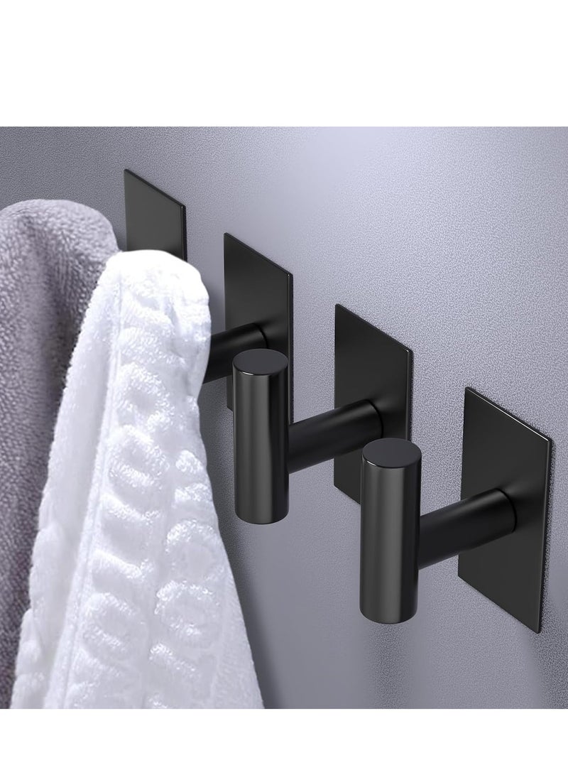 Adhesive Hooks, Heavy Duty Wall Towel Hooks Stainless Steel Door Hooks for Hanging Coat, Hat, Towel, Robe, Key, Clothes, Closet Hook Wall Mount for Kitchen, Bathroom (Black) - Image 2