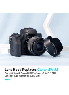 JJC Camera Lens Hood Shade for Canon EF-M 15-45mm f/3.5-6.3 is STM & RF-S 18-45mm f/4.5-6.3 is STM Lens on Canon EOS R100 R50 M50 M50 Mark II M5 M6 M6 Mark II M200 M100 Replaces Canon EW-53 Hood  - Image 2