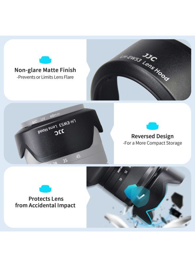 JJC Camera Lens Hood Shade for Canon EF-M 15-45mm f/3.5-6.3 is STM & RF-S 18-45mm f/4.5-6.3 is STM Lens on Canon EOS R100 R50 M50 M50 Mark II M5 M6 M6 Mark II M200 M100 Replaces Canon EW-53 Hood - Image 3