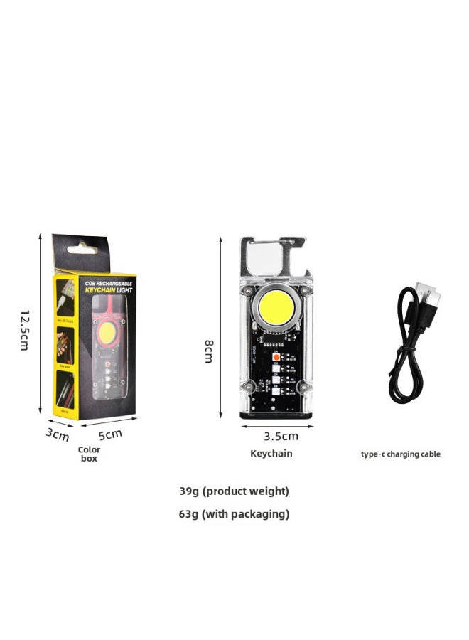 Mini Keychain Flashlight Type-c Charging Outdoor Camping Car Repair Multi-function Cob Work Light Portable Handheld Torch-Color:Silver  - Image 1