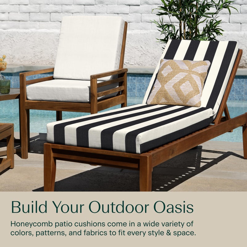 Honeycomb Outdoor Heritage Chaise 21.5 x 70, Cabana Stripe Black & Ivory Chaise Lounge Cushion with Removable Cover, for Patio Furniture - Image 3