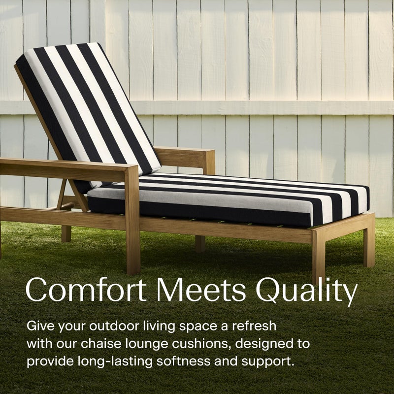 Honeycomb Outdoor Heritage Chaise 21.5 x 70, Cabana Stripe Black & Ivory Chaise Lounge Cushion with Removable Cover, for Patio Furniture - Image 2