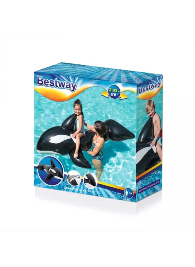 Bestway Jumbo Whale Ride-On Inflatable Pool Float, 6 ft 8 in x 40 in (2.03 m x 1.02 m), Large Orca Water Float with Heavy-Duty Handles, Durable Vinyl Pool Toy for Kids Ages 3+ - Image 1