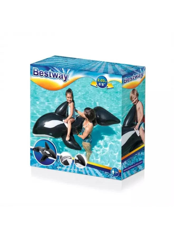Bestway Bestway Jumbo Whale Ride-On Inflatable Pool Float, 6 ft 8 in x 40 in (2.03 m x 1.02 m), Large Orca Water Float with Heavy-Duty Handles, Durable Vinyl Pool Toy for Kids Ages 3+