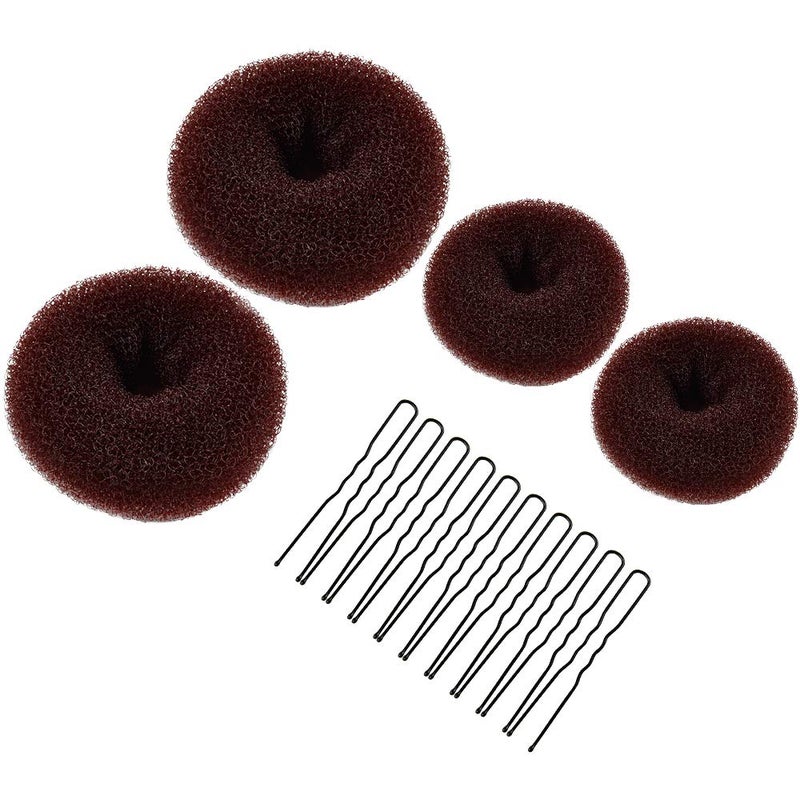 MORGLES Hair Bun Maker, 4Pcs Donut Bun Maker with 10Pcs Black Bobby Pins for Hair Ring Style - Image 1
