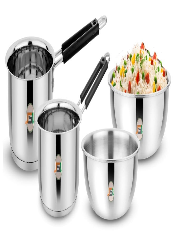 JSI 304 Grade Steel Cookware Tasla & Saucepan Set of 4 Pcs (1500 ML & 2000 ML Each) Heavy-Duty Induction Base Cookware with Triply Bottom - Steel Cooking Essential Set - Image 2