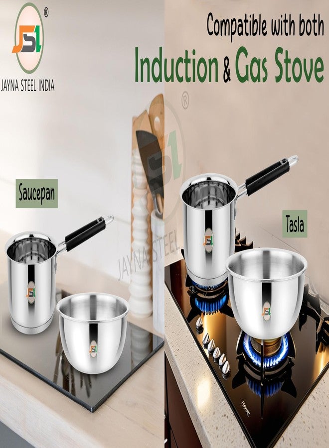 JSI 304 Grade Steel Cookware Tasla & Saucepan Set of 4 Pcs (1500 ML & 2000 ML Each) Heavy-Duty Induction Base Cookware with Triply Bottom - Steel Cooking Essential Set - Image 3