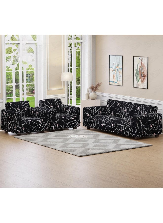 Lukzer 5 Seater Black Stem Universal Sofa Cover 3+1+1 Seater | 360° Fully Covered Anti-Slip Washable Couch Cover Protecter | 140 GSM Stretch Fit Polyester + Spandex Slipcover (SC-001-05) - Image 1