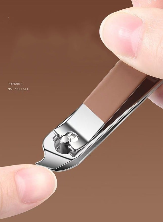 Splash-Proof Stainless Steel Nail Clipper Set, 6-Piece Nail Clipper Set, Nail Clipper Repair Tool (Nano Glass File For Shiny Nails, Double Repair + Ear Spoon + Eyebrow Scissors + Diag - Image 5