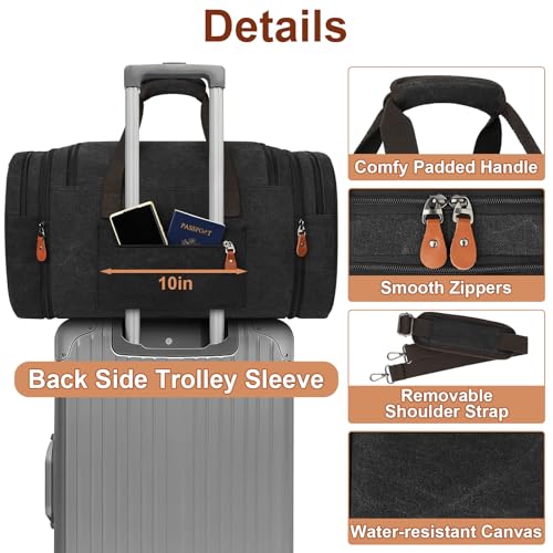 TIBES Duffle Bags for Travel Expandable 50L Canvas Weekender Bag, Overnight Bag Travel Duffel Bag for Men Women Carry On for Travel Weekend Overnight Gym, Durable & Water-Resistant - Image 3