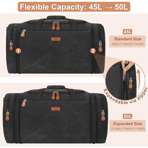 TIBES Duffle Bags for Travel Expandable 50L Canvas Weekender Bag, Overnight Bag Travel Duffel Bag for Men Women Carry On for Travel Weekend Overnight Gym, Durable & Water-Resistant - Image 2