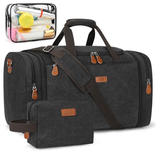 TIBES Duffle Bags for Travel Expandable 50L Canvas Weekender Bag, Overnight Bag Travel Duffel Bag for Men Women Carry On for Travel Weekend Overnight Gym, Durable & Water-Resistant - Image 1