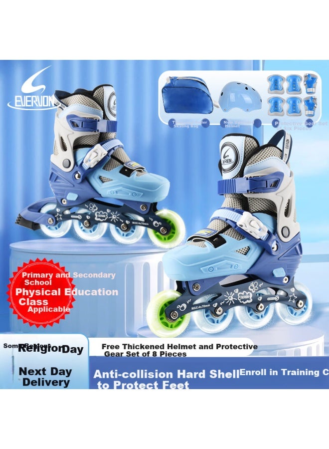 Evervon Adult Roller Skates Children Inline Skates Jf With Helmet And Protective Gear Blue Size L Suitable For Size 39-42 - Image 1
