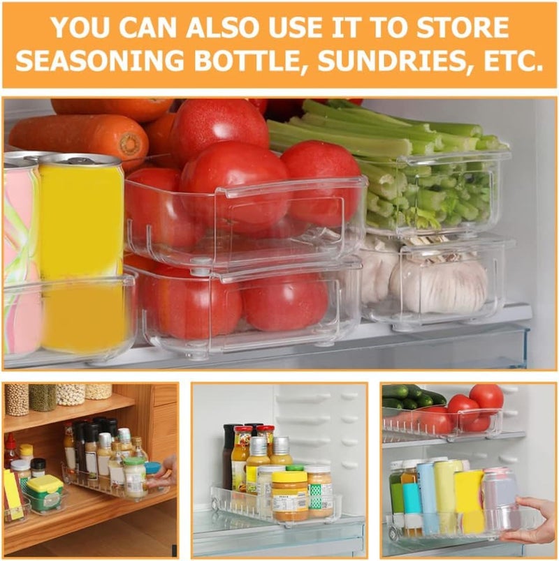 KEYOZA Clear Rolling Fridge Organizer Bins 1Pack Storage Containers with Dividers and Handles Kitchen Organisation Tray - Image 5