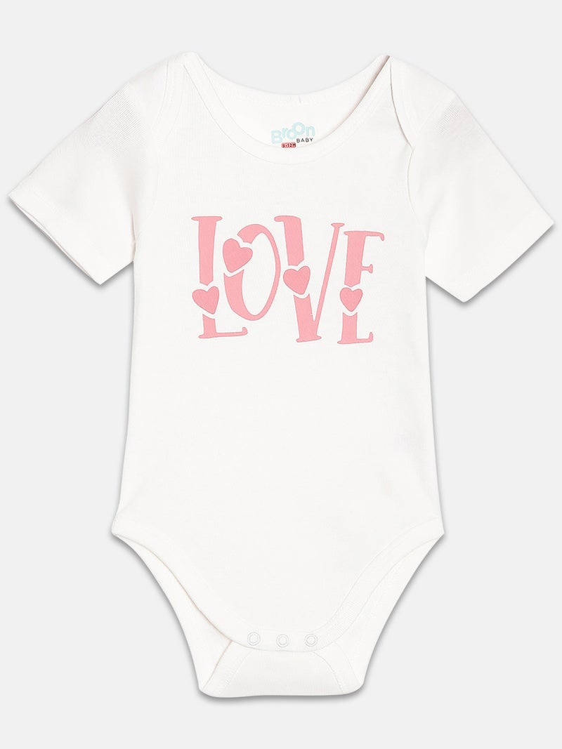 Broon Infant Girls White and Pink Printed Pure Organic Cotton Bodysuit Pack of 2 - Image 3